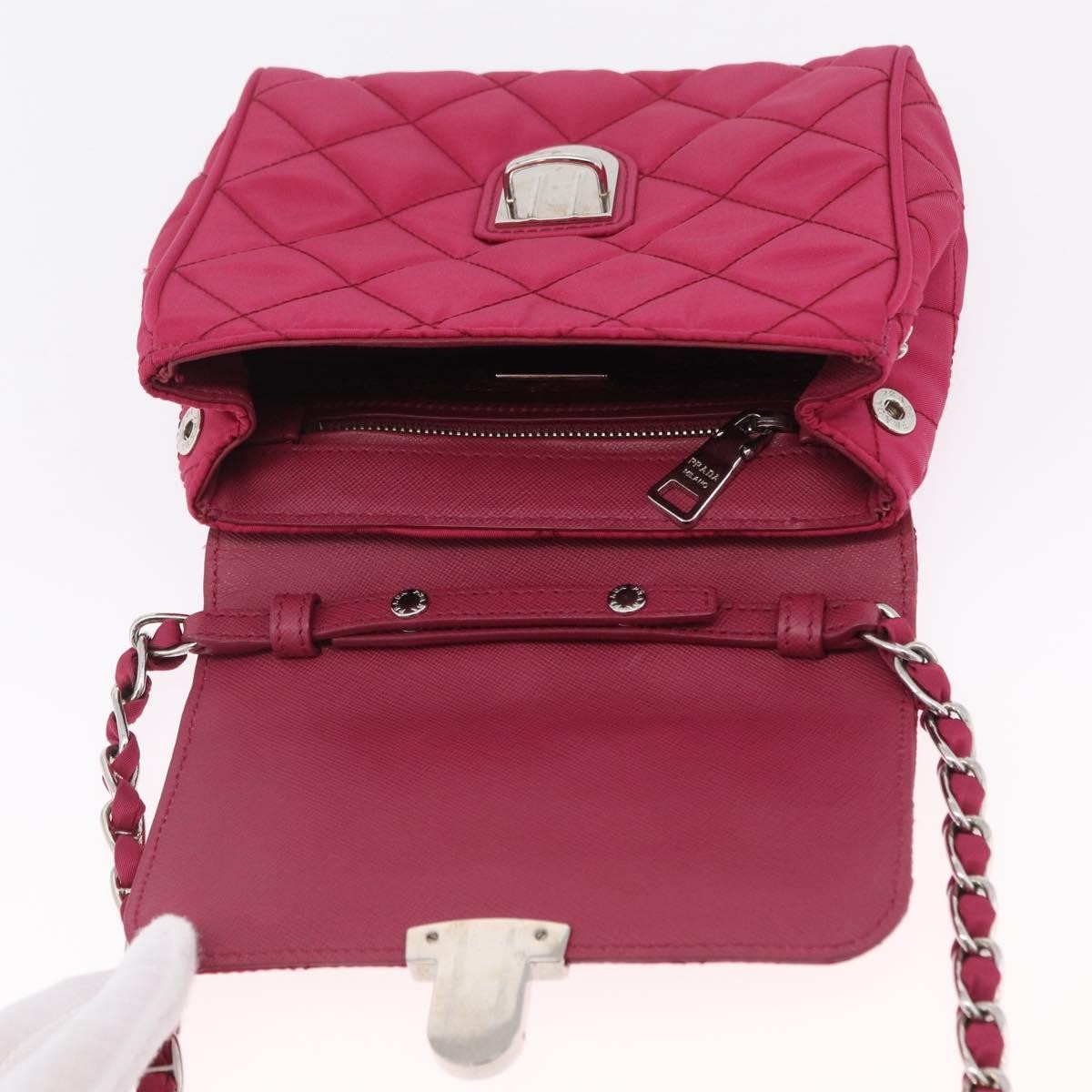 Prada Pushlock Chain Flap Quilted Tessuto, Pink, Nylon, Handbag