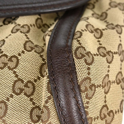 Gucci Techno Horsebit Flap Hobo Leather, Beige, Canvas, Shoulder Bag