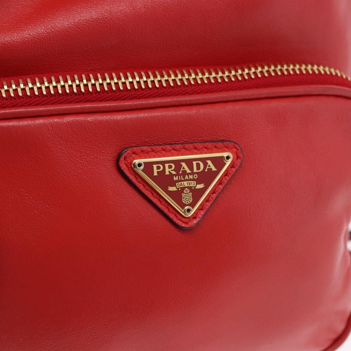 Prada Drawstring Pocket Bucket Soft Calf, Red, Leather, Shoulder Bag