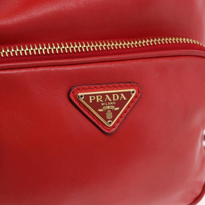 Prada Drawstring Pocket Bucket Soft Calf, Red, Leather, Shoulder Bag