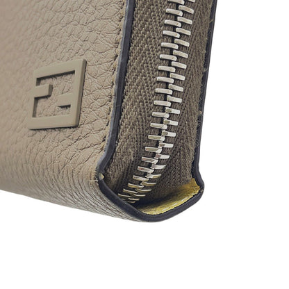 Fendi Forever Zip Around Printed Leather, Beige, Leather, Wallet