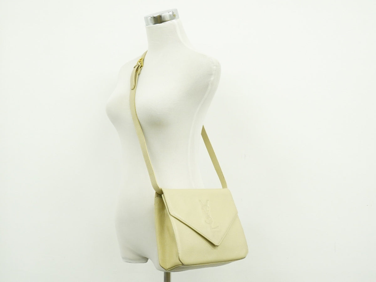 Saint Laurent Uptown Leather, Beige, Leather, Crossbody Bag