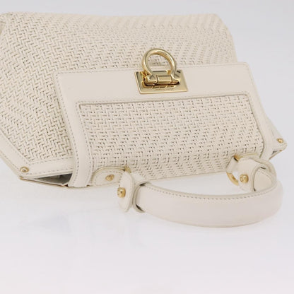 Salvatore Ferragamo Sofia Satchel Woven Leather, White, Leather, Handbag