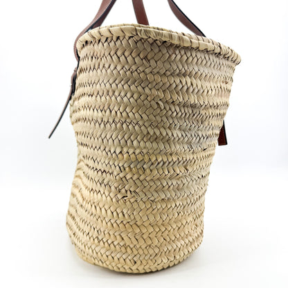 Loewe Elephant Basket Raffia, Brown, Leather, Tote Bag