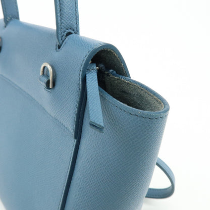 Celine Belt Textured Leather, Blue, Leather, Handbag