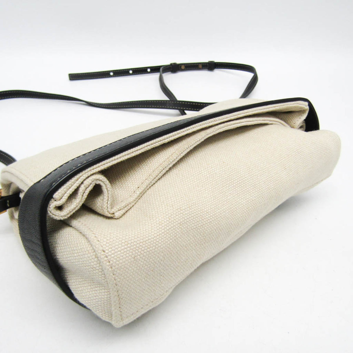 Bottega Veneta Fold Over Canvas with Leather, Beige, Canvas, Crossbody Bag