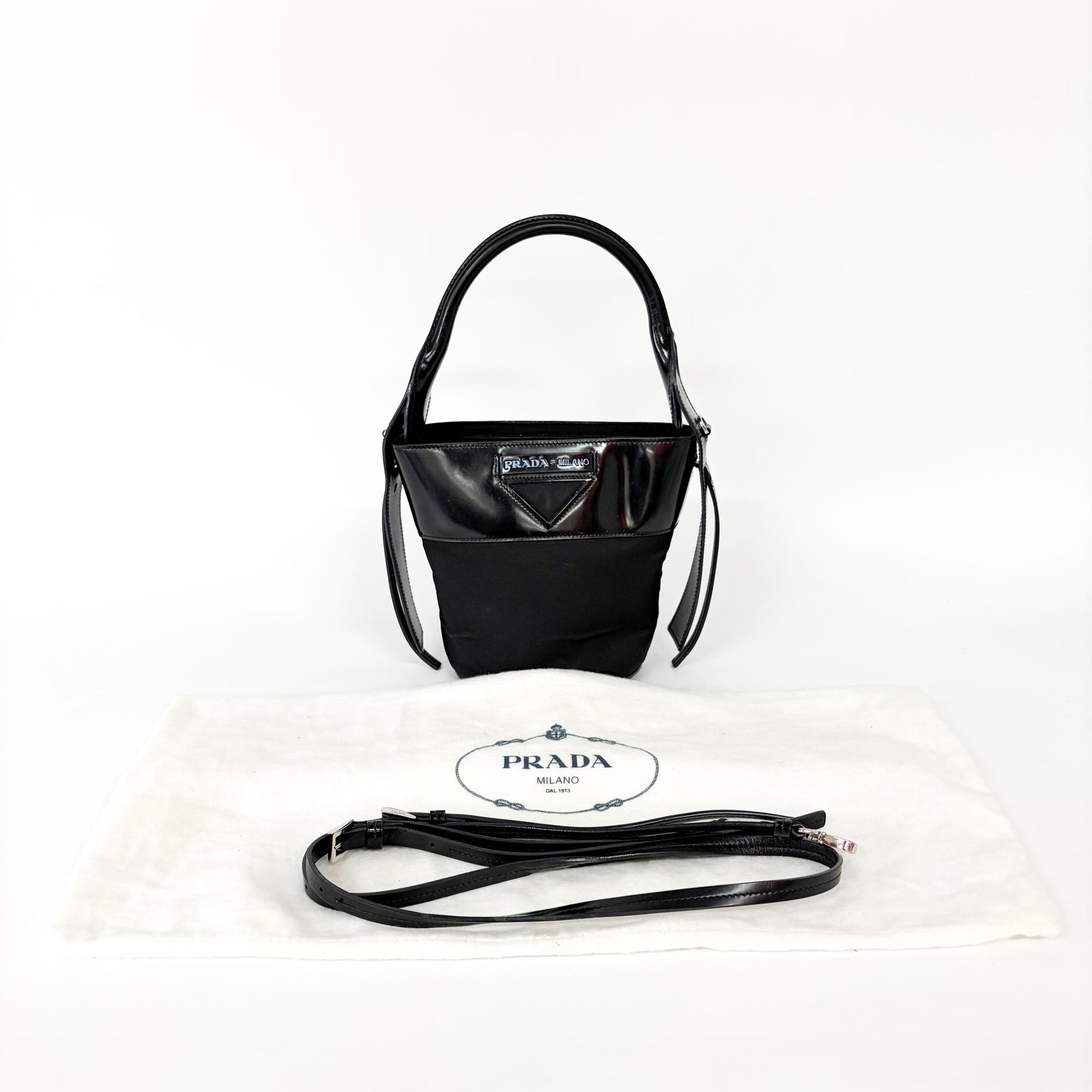 Prada Ouverture Bucket Bag Tessuto, Black, Nylon, Handbag