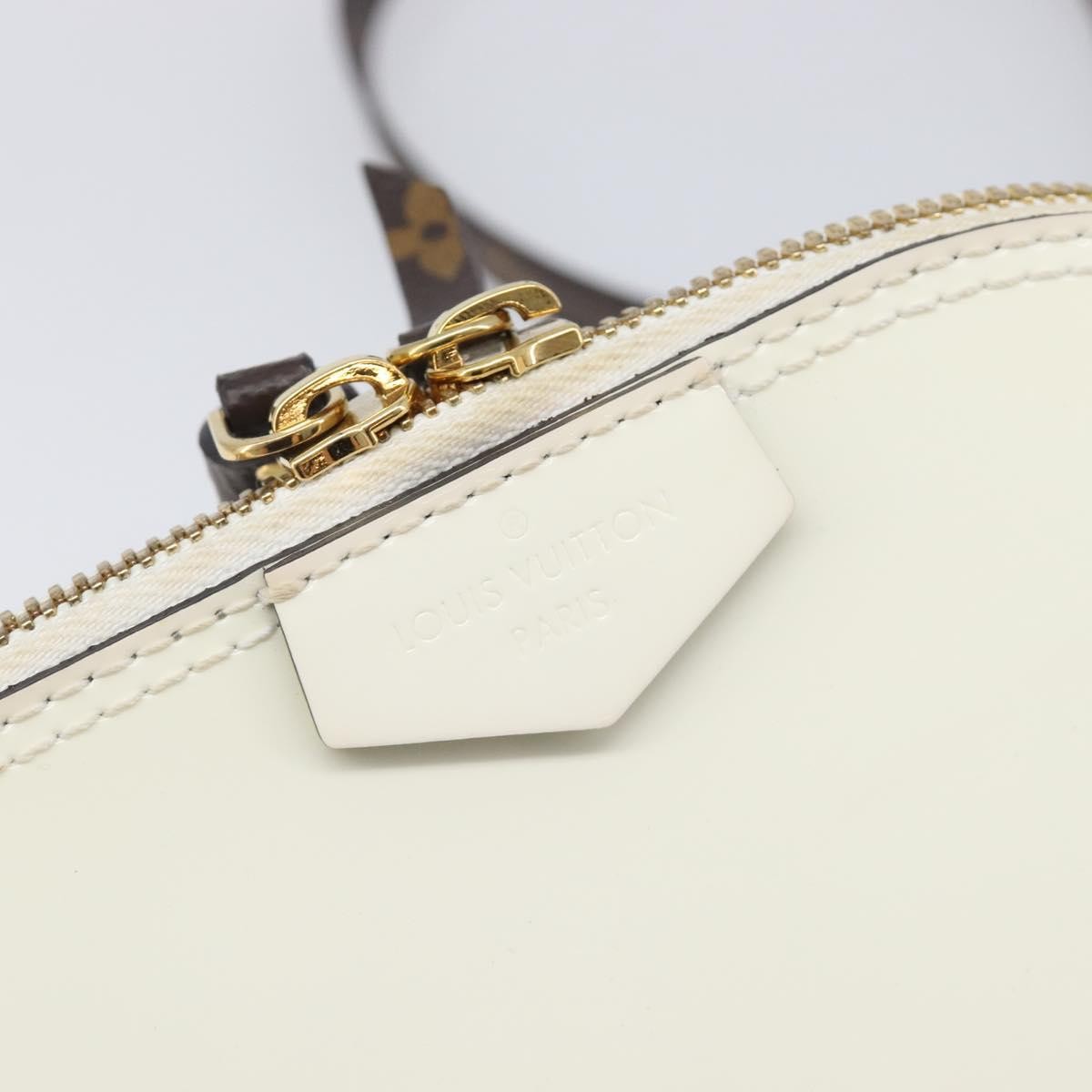 Louis Vuitton Alma Chain Vernis with Monogram Canvas, White, Patent Leather, Handbag