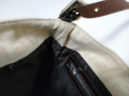 Fendi Vintage FF Belted Hobo Canvas, Beige, Canvas, Shoulder Bag