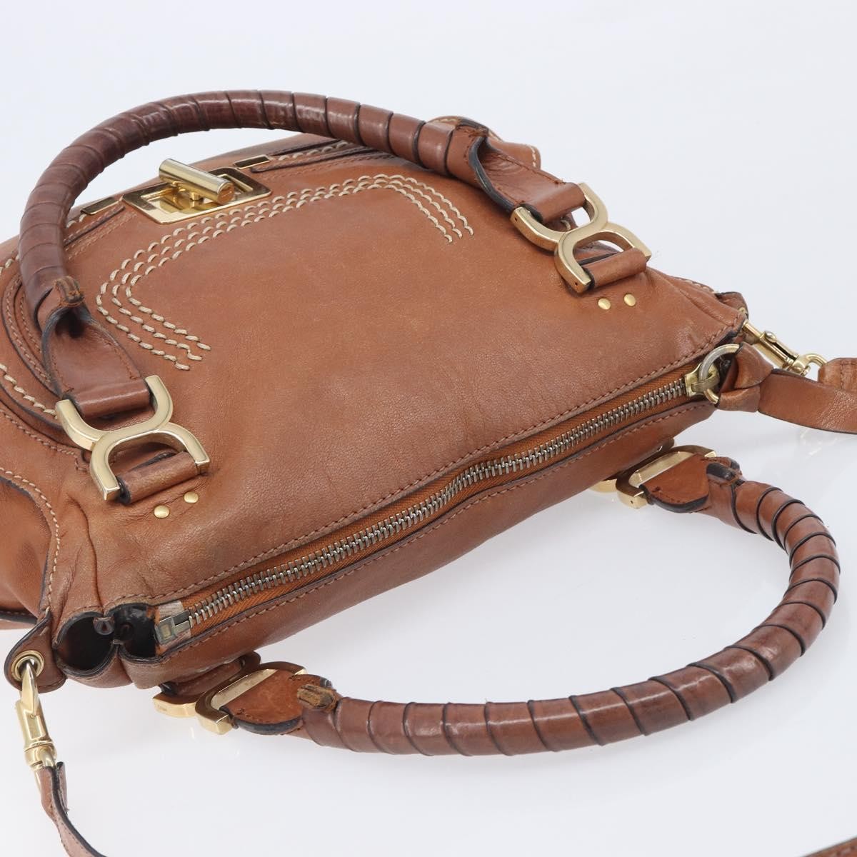 Chloe Marcie Satchel Leather, Brown, Leather, Handbag