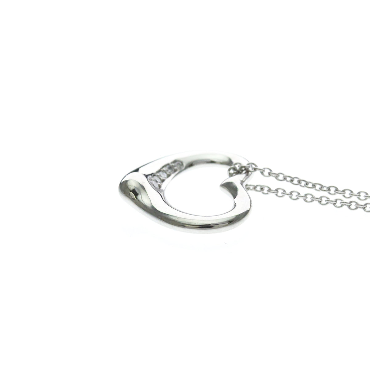 Tiffany & Co. Elsa Peretti Open Heart 5 Diamonds Pendant Platinum and Diamonds, Silver, Platinum, Necklace