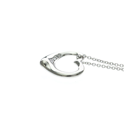 Tiffany & Co. Elsa Peretti Open Heart 5 Diamonds Pendant Platinum and Diamonds, Silver, Platinum, Necklace