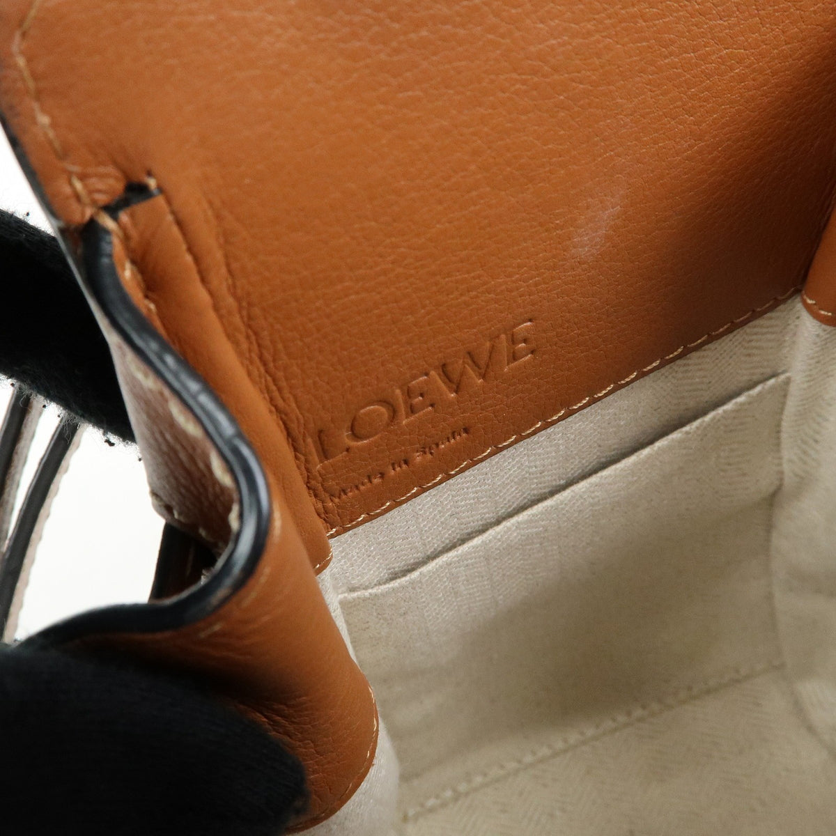 Loewe Hammock Leather and Canvas, Brown, Leather, Handbag
