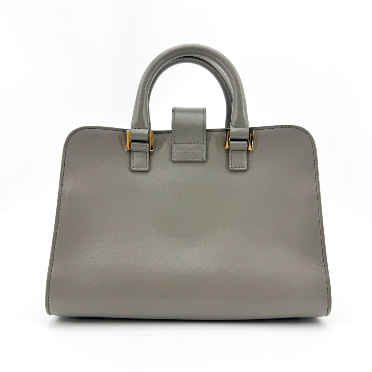 Saint Laurent Monogram Cabas Leather, Gray, Leather, Tote Bag