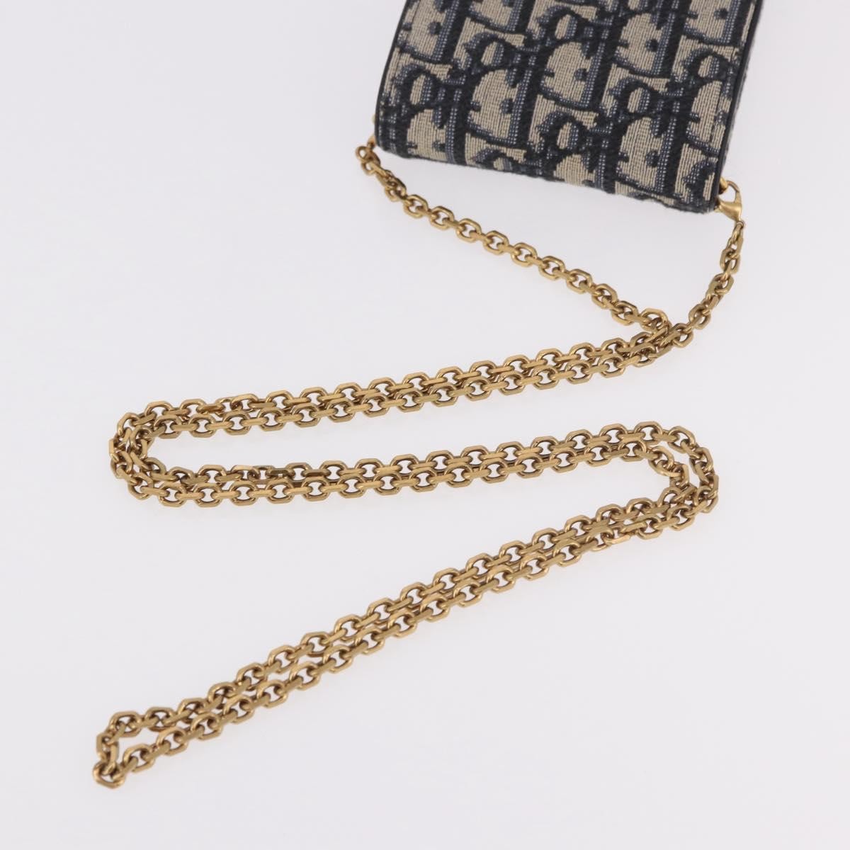 Christian Dior Vertical Saddle Chain Oblique Canvas, Navy, Canvas, Clutch