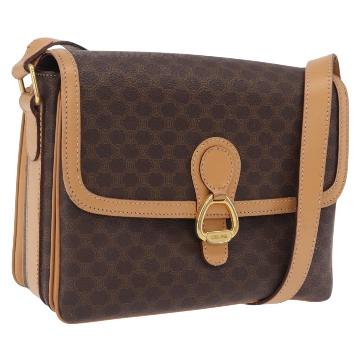 Celine Macadam Shoulder Canvas, Brown, Canvas, Crossbody Bag