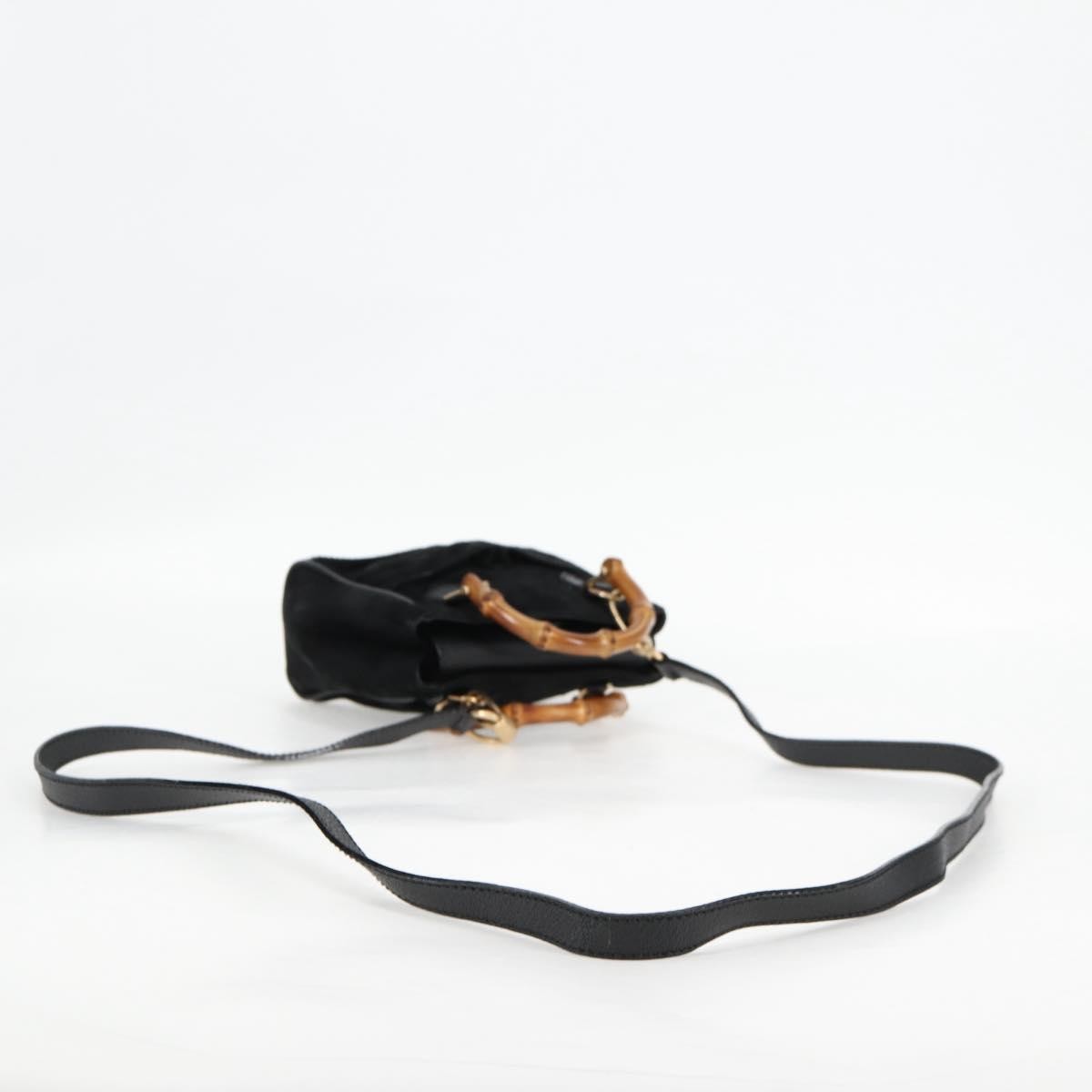 Gucci Vintage Bamboo Front Pocket Suede, Black, Suede, Tote Bag