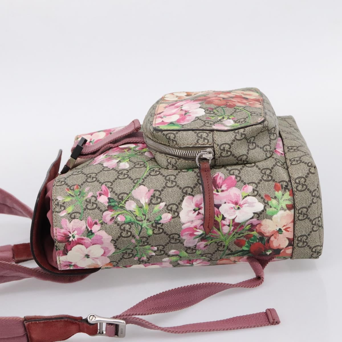 Gucci Buckle Blooms Print GG Coated Canvas, Beige, Canvas, Backpack