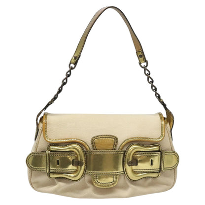 Fendi Chain Baguette Patent, Beige, Canvas, Shoulder Bag