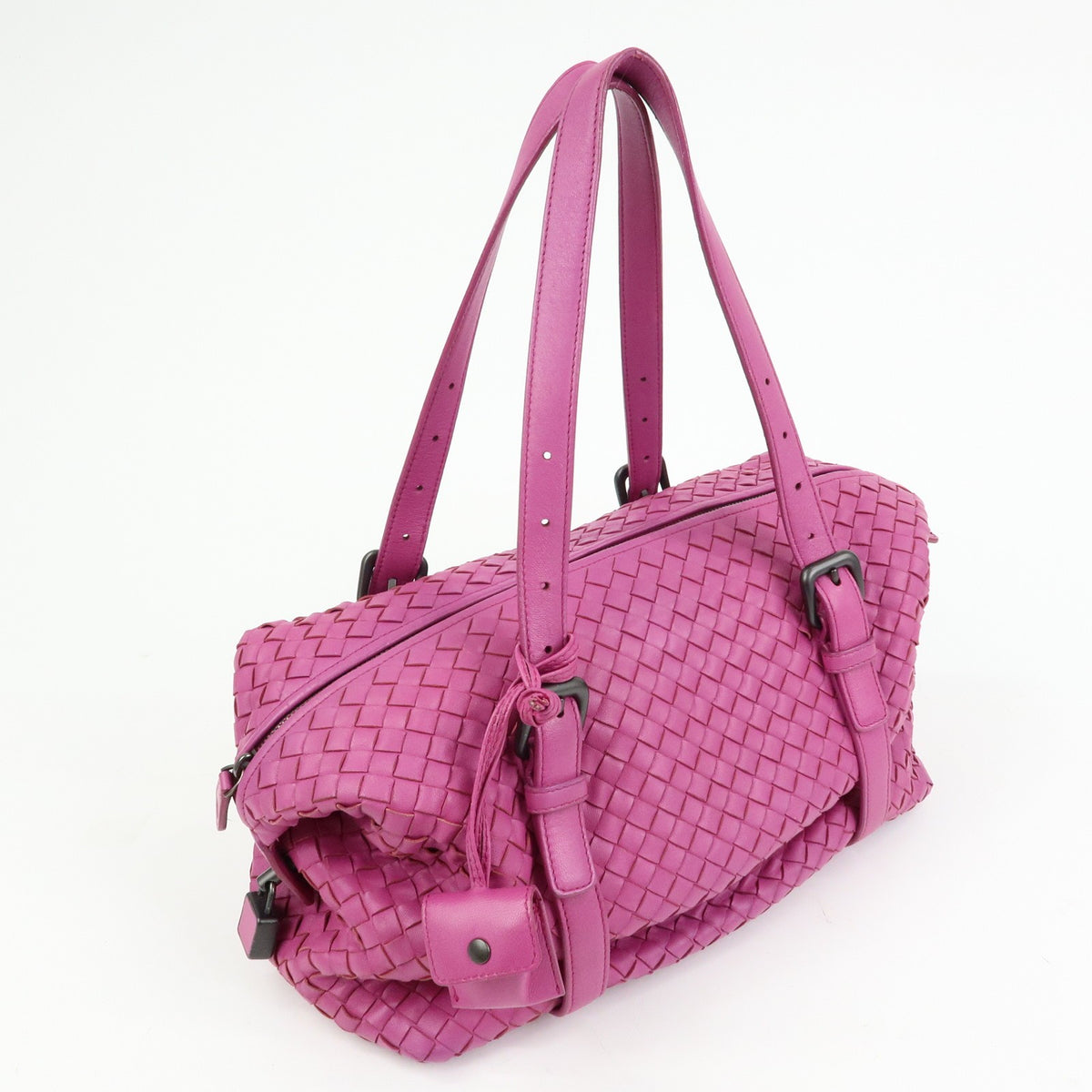 Bottega Veneta Boston Intrecciato Nappa, Pink, Leather, Handbag