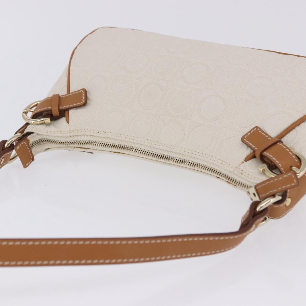 Salvatore Ferragamo Gancini Canvas and Leather, White, Canvas, Clutch