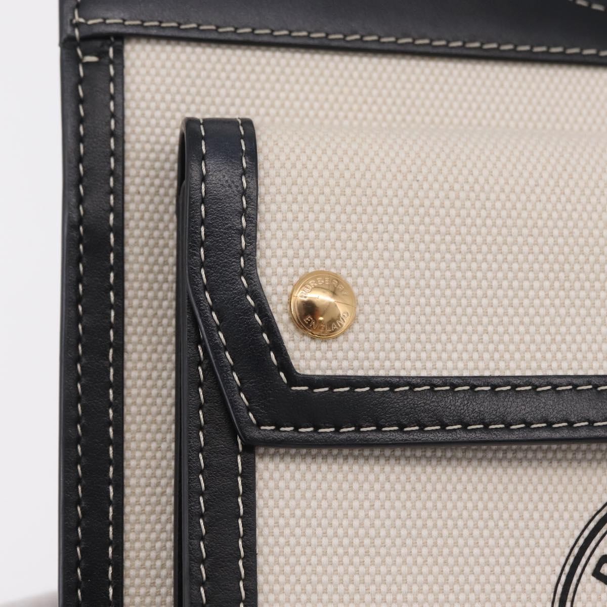 Burberry Logo Pocket Canvas with Leather, White, Canvas, Tote Bag