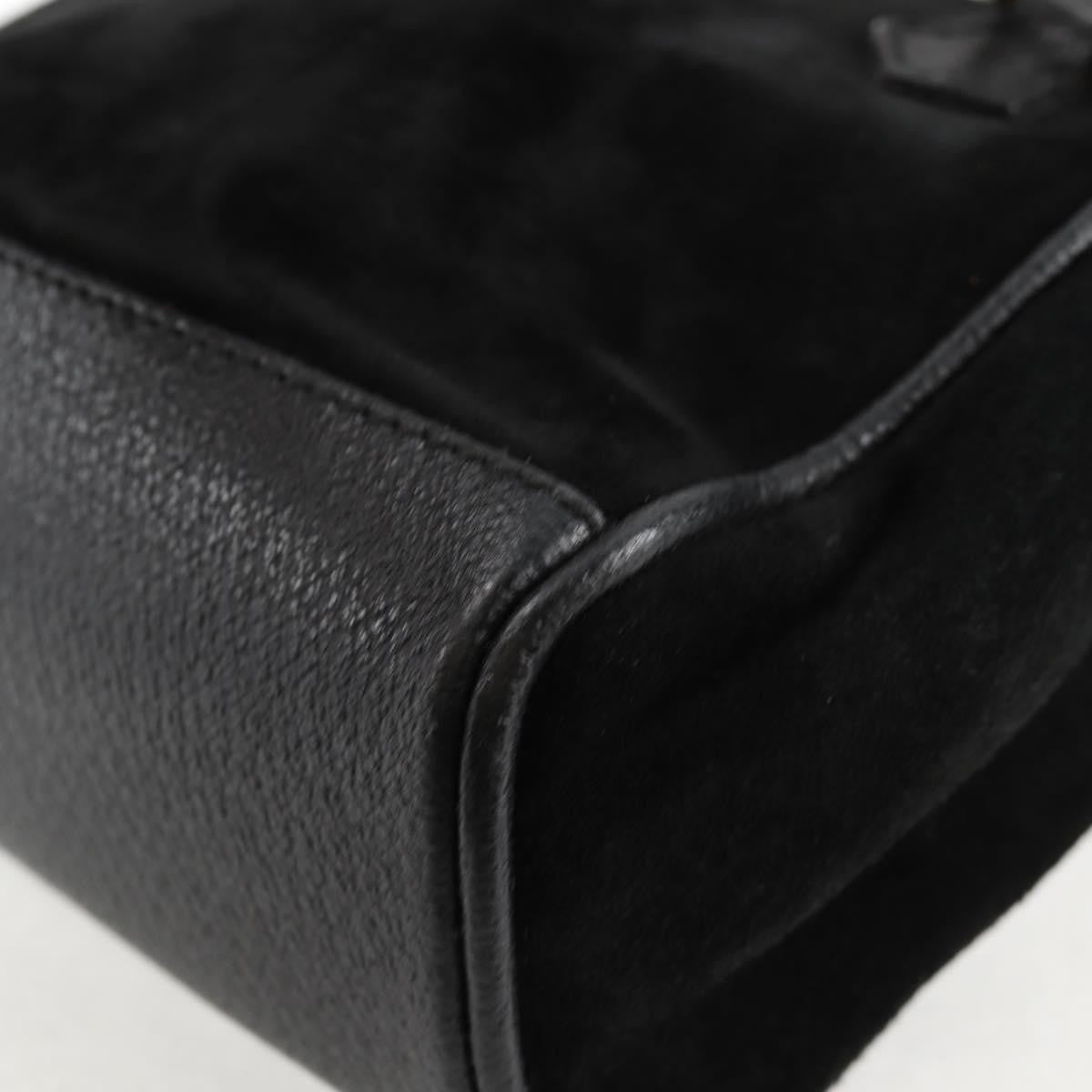 Gucci Vintage Bamboo Front Pocket Suede, Black, Suede, Tote Bag