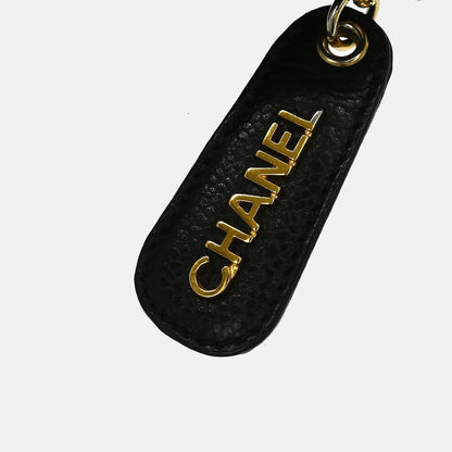 Chanel Vintage Logo Chain Caviar, Black, Leather, Tote Bag