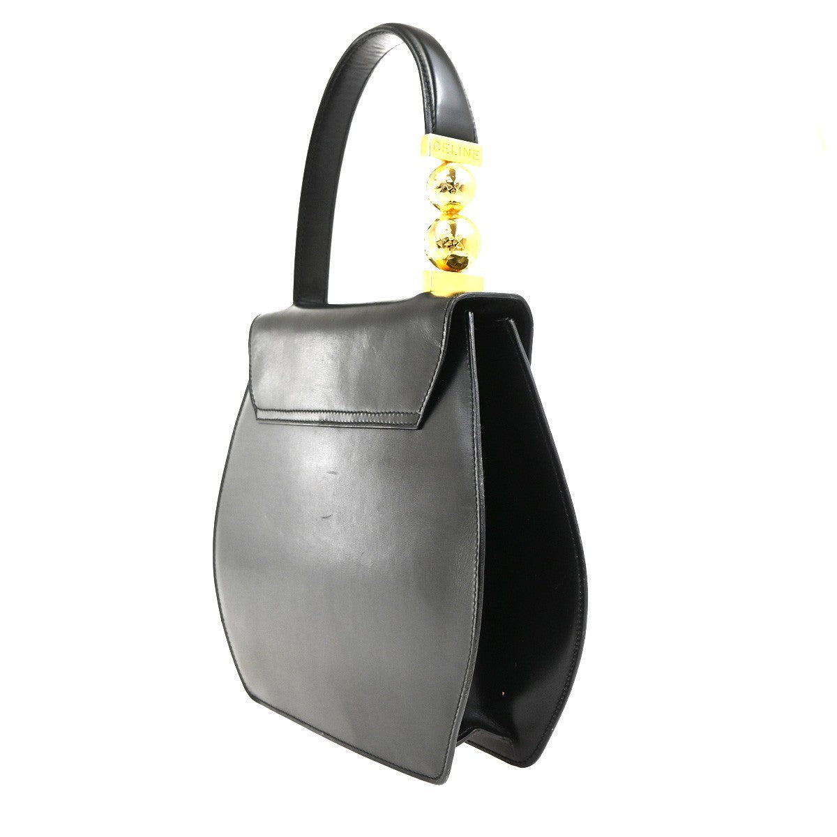Celine Vintage Macadam Canvas, Black, Leather, Shoulder Bag