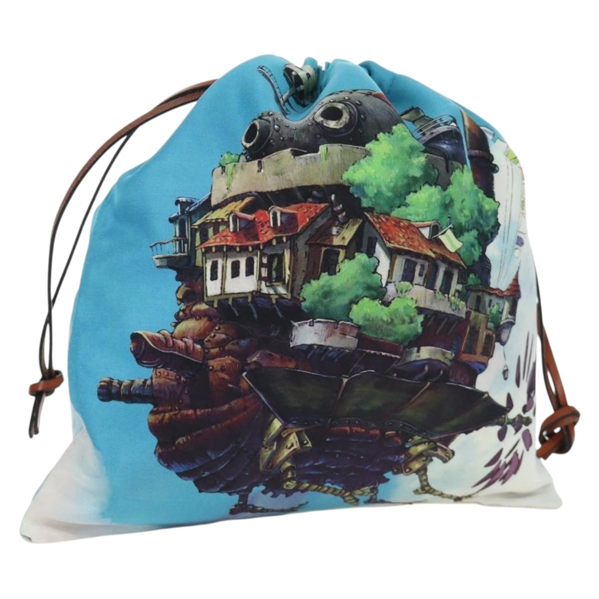 Loewe Paula Drawstring Printed Canvas, Blue, Canvas, Clutch