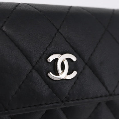 Chanel CC Flap Card Case Quilted Lambskin, Black, Leather, Card Holder