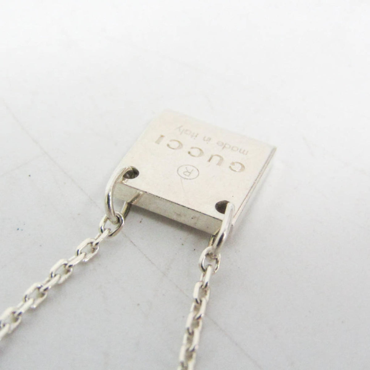 Gucci Logo Plate Sterling Silver, Silver, Sterling Silver, Necklace
