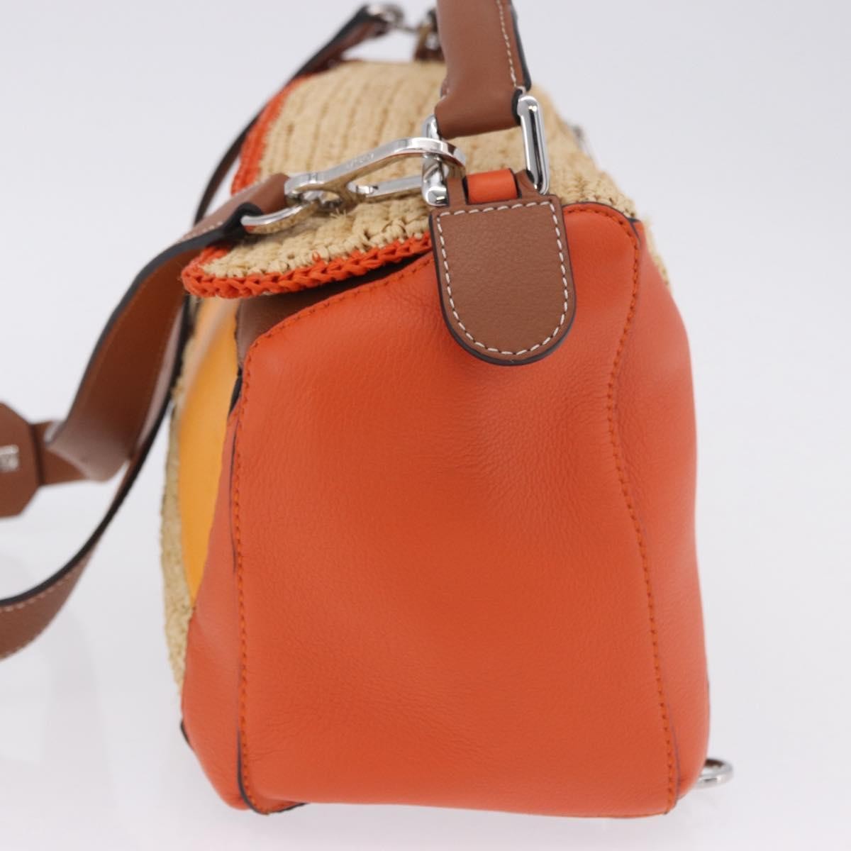 Loewe Puzzle Leather and Raffia, Beige, Leather, Handbag