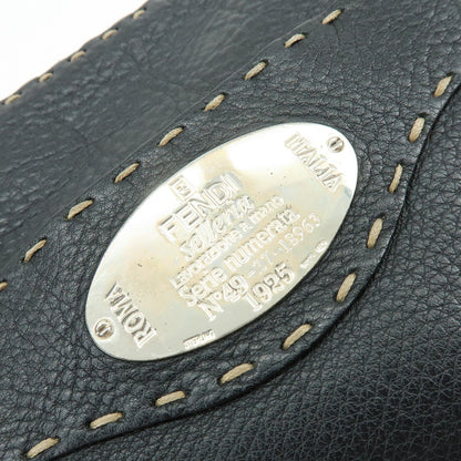 Fendi Vintage Selleria Zip Messenger Leather, Black, Leather, Handbag
