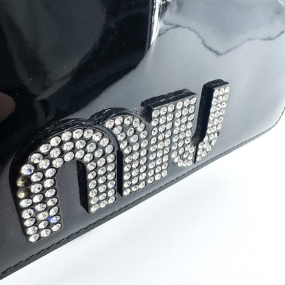 Miu Miu My Logo Chain Patent, Black, Patent Leather, Crossbody Bag