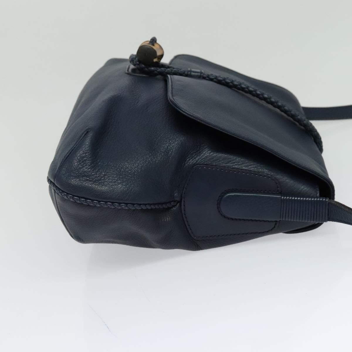 Gucci Hip Bamboo Flap Leather, Blue, Leather, Handbag