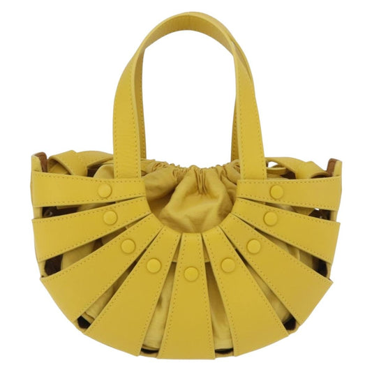 Bottega Veneta Shell Leather, Yellow, Leather, Handbag