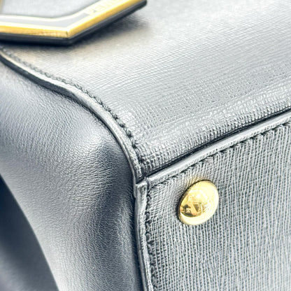 Fendi 2Jours Leather, Black, Calfskin, Handbag