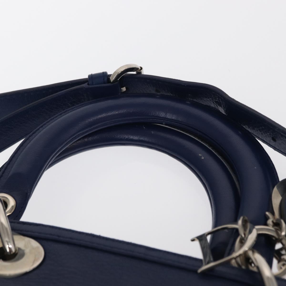 Christian Dior Granville Satchel Leather, BLUE, LEATHER, Handbag