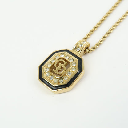 Christian Dior Vintage CD Pendant Metal with Crystals, Gold, Gold Plated, Necklace