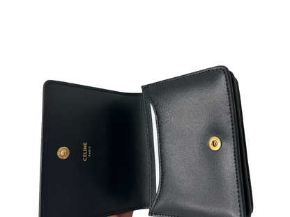 Celine Triomphe Trifold Wallet Leather, Black, Leather, Wallet