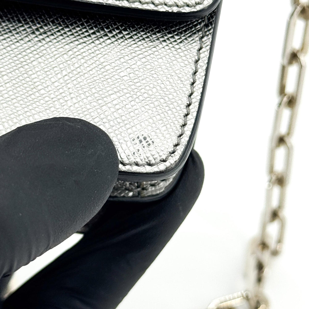 Prada Wallet on Strap Saffiano Leather, Silver, Leather, Crossbody Bag