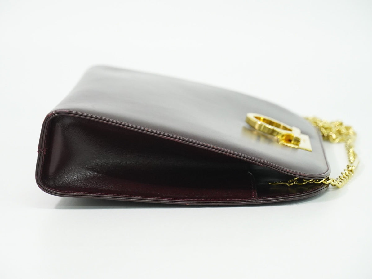 Salvatore Ferragamo Vintage Gancini Chain Leather, Burgundy, Leather, Shoulder Bag