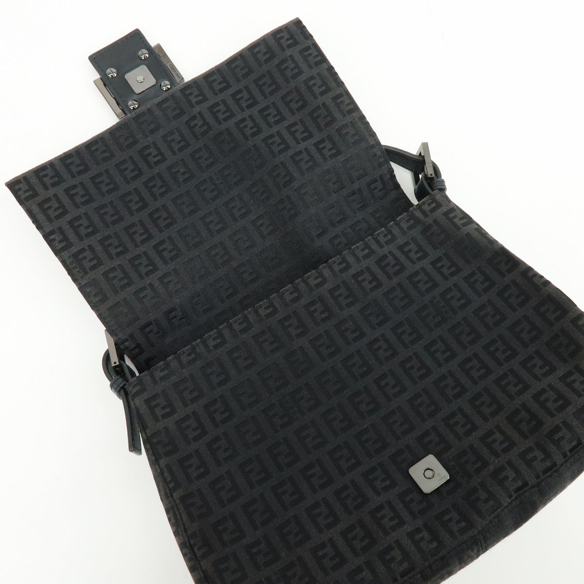 Fendi Zucchino Canvas Mamma Baguette Canvas, Black, Canvas, Shoulder Bag