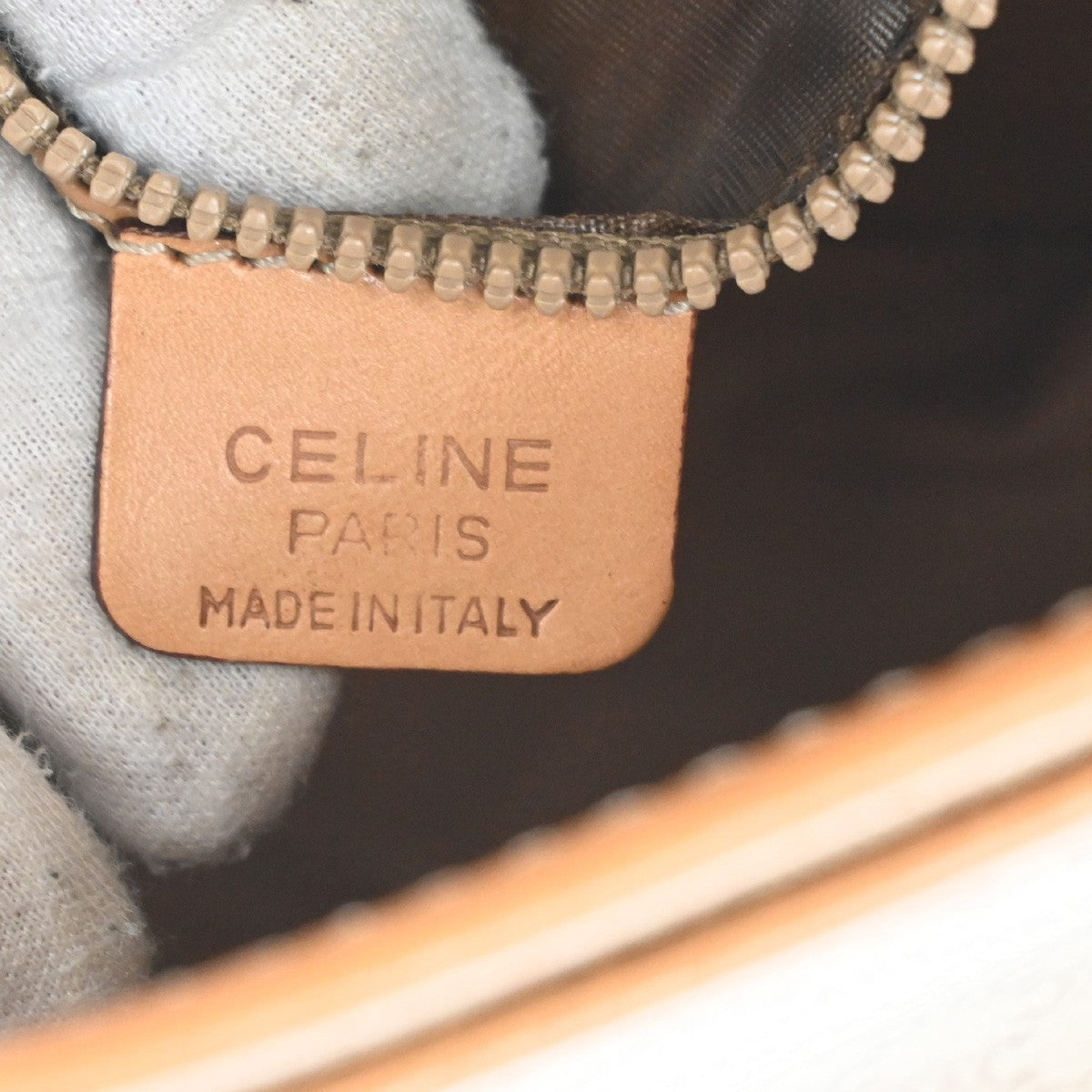 Celine Vintage Macadam Canvas and Leather, Beige, Canvas, Shoulder Bag
