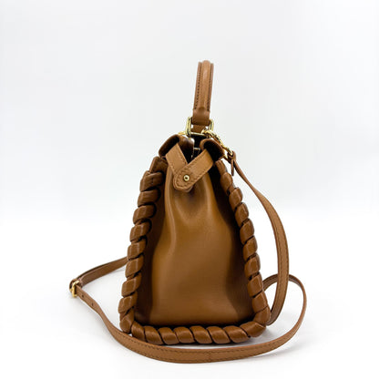 Fendi Peekaboo Whipstitch Leather, Brown, Leather, Handbag