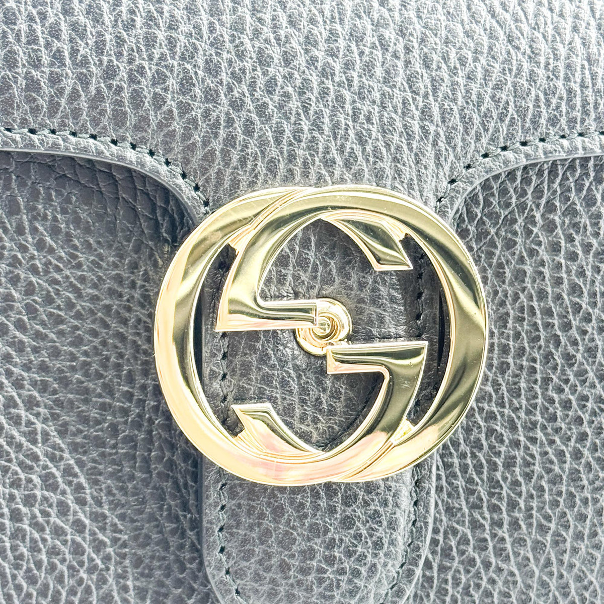 Gucci Interlocking Leather, Black, Leather, Shoulder Bag