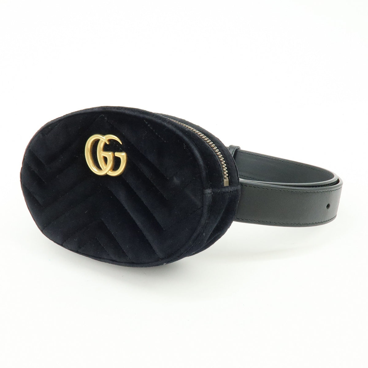 Gucci GG Marmont Belt Embellished Matelasse Velvet, Black, Velvet, Handbag