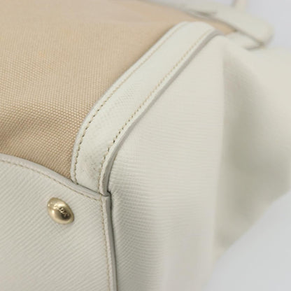 Prada Cuir Frame Convertible Canvas and Saffiano Leather, Beige, Canvas, Tote Bag