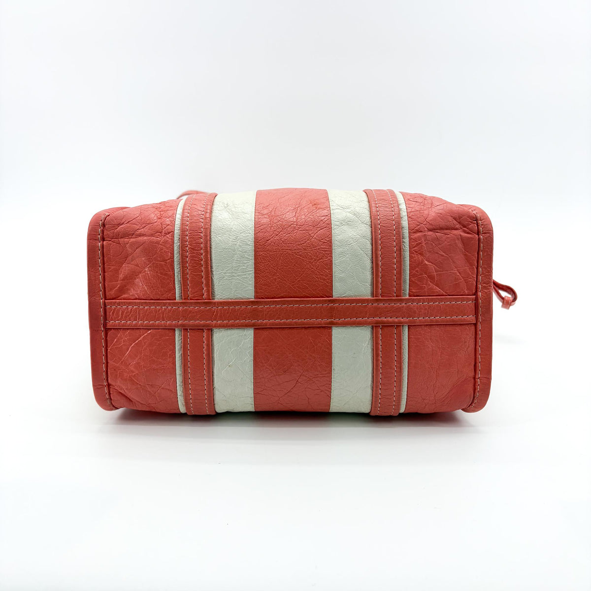 Balenciaga Bazar Striped Leather, White, Leather, Tote Bag